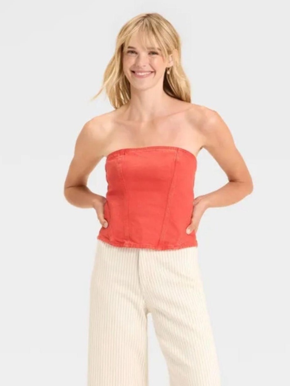 Red Mineral Wash Denim Tube Top